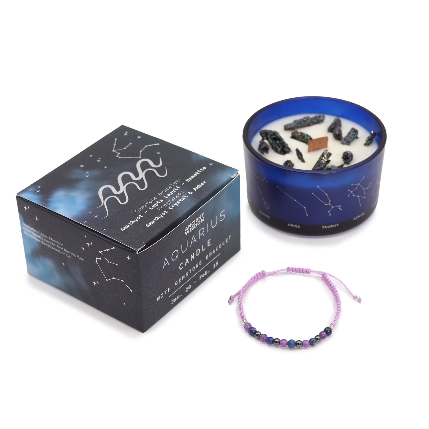 Set Vela de Cristal + Pulsera - Acuario